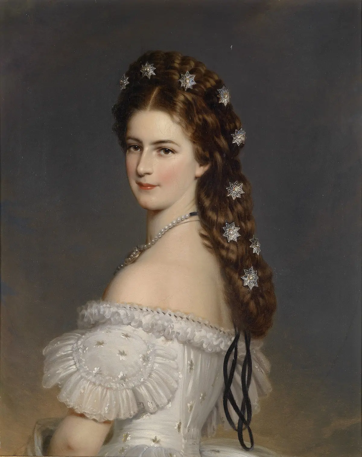 Portrait of Empress Elisabeth with diamond stars in her hair