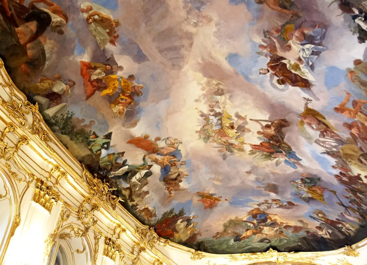 Ceiling fresco and gilded stucco in the Great Gallery