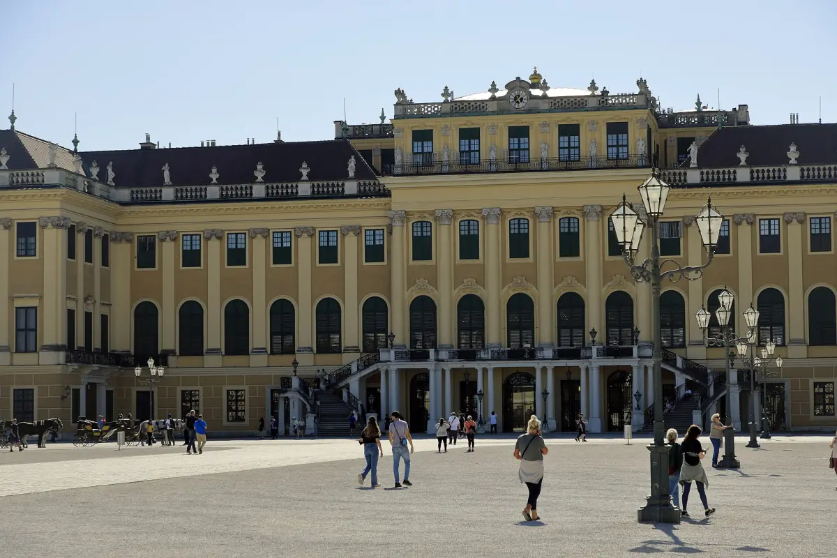 The main façade of Schönbrunn Palace from the courtyard