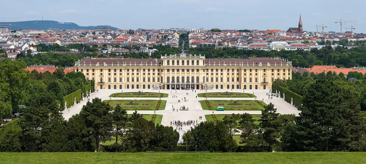 Schönbrunn Palace, the Great Parterre and Vienna seen from the Gloriette